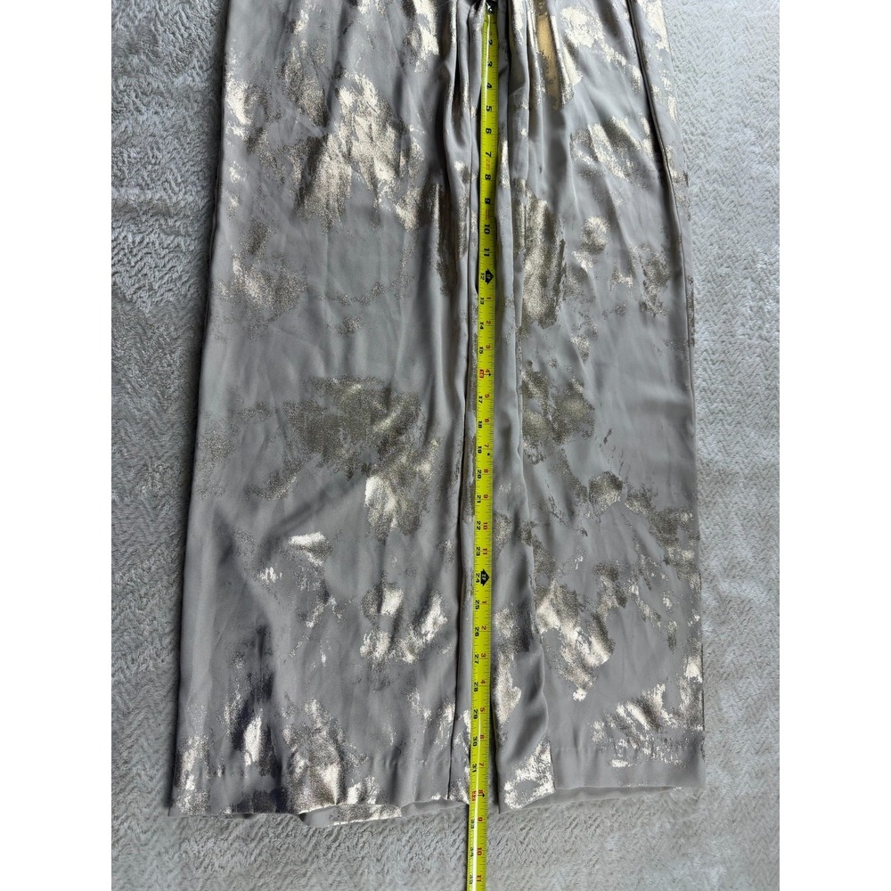 Zara Wide Leg Trousers Womens M Gray Gold‎ Metalic Drawstring Wasit Relaxed Fit - Picture 6 of 7